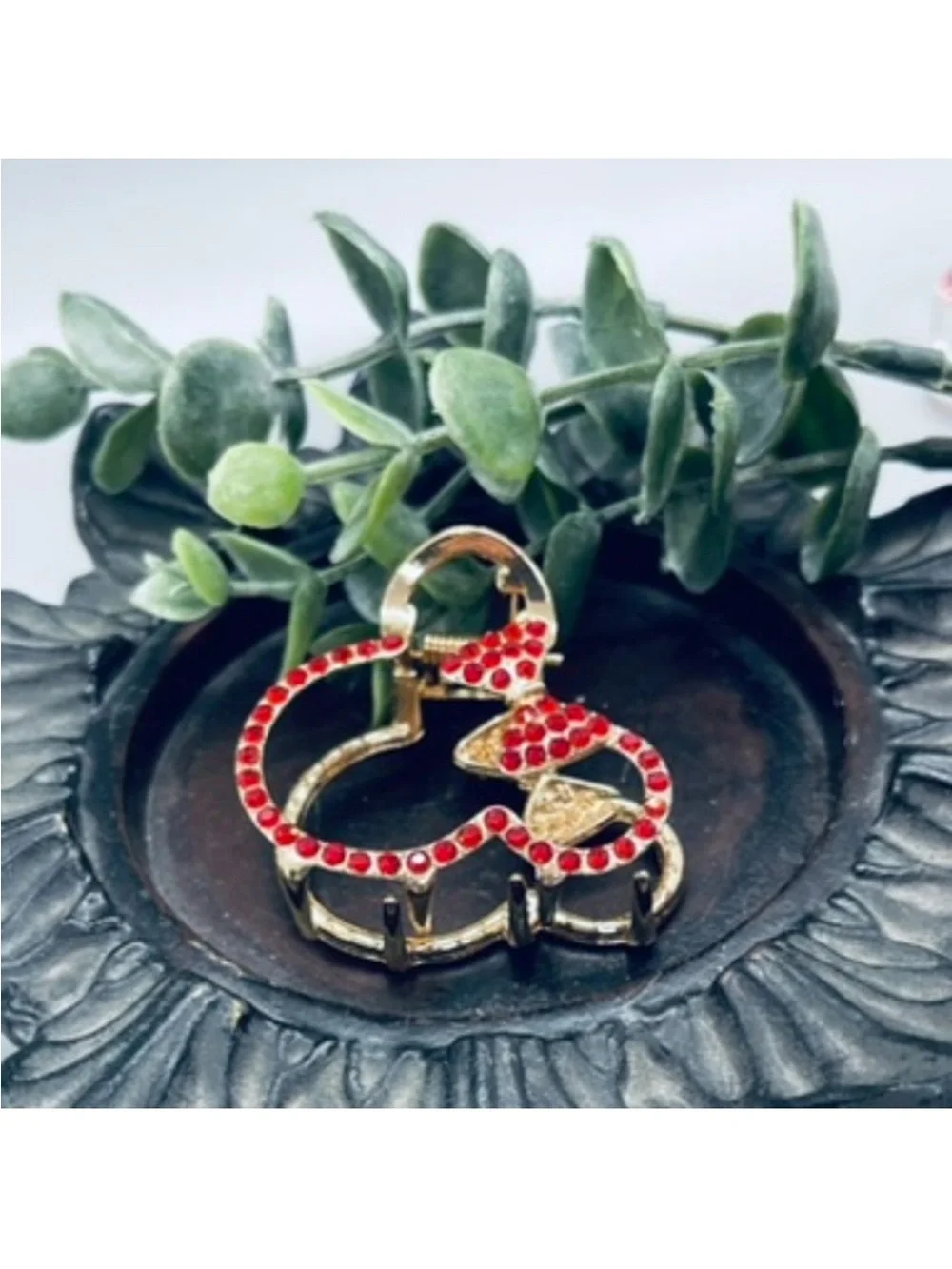 Gold-Tone Red Crystal Minnie Mouse Ring Holder Clip FINAL PRICE DROP